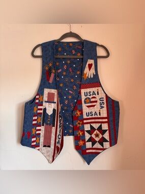 Handmade Reversible Red, white and blue patriotic vest with USA and stars design